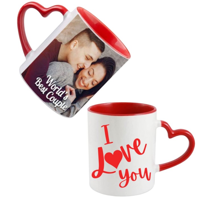 Personalised Heart Handle Printed Mugs