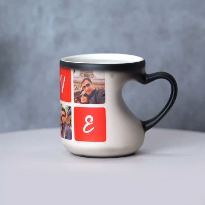 Personalised Heart Cut Handle Printed Mugs