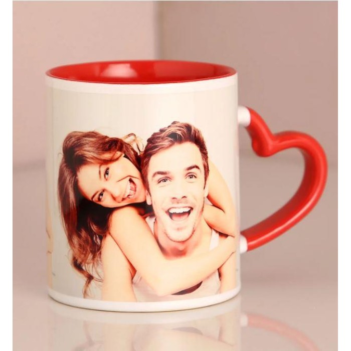 Personalised Heart Handle Printed Mugs